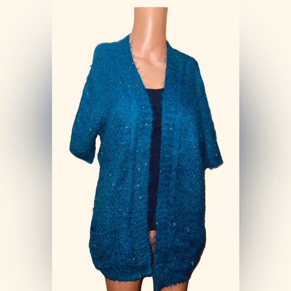 BCBGMAXAZRIA CARDIGAN CHUNKY CONFETTI KNIT SWEATER OPEN FRONT BLUE COLOR SIZE M - Picture 5 of 14